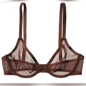 NEW CUUP The Plunge Bra in Espresso Nude Brown Sheer Mesh Underwire Minimal Gold
